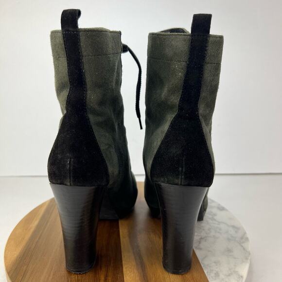 Colin Stuart Black Green Leather Suede Lace Up Steampunk Boots 8.5 Chunky Heel - Picture 5 of 10
